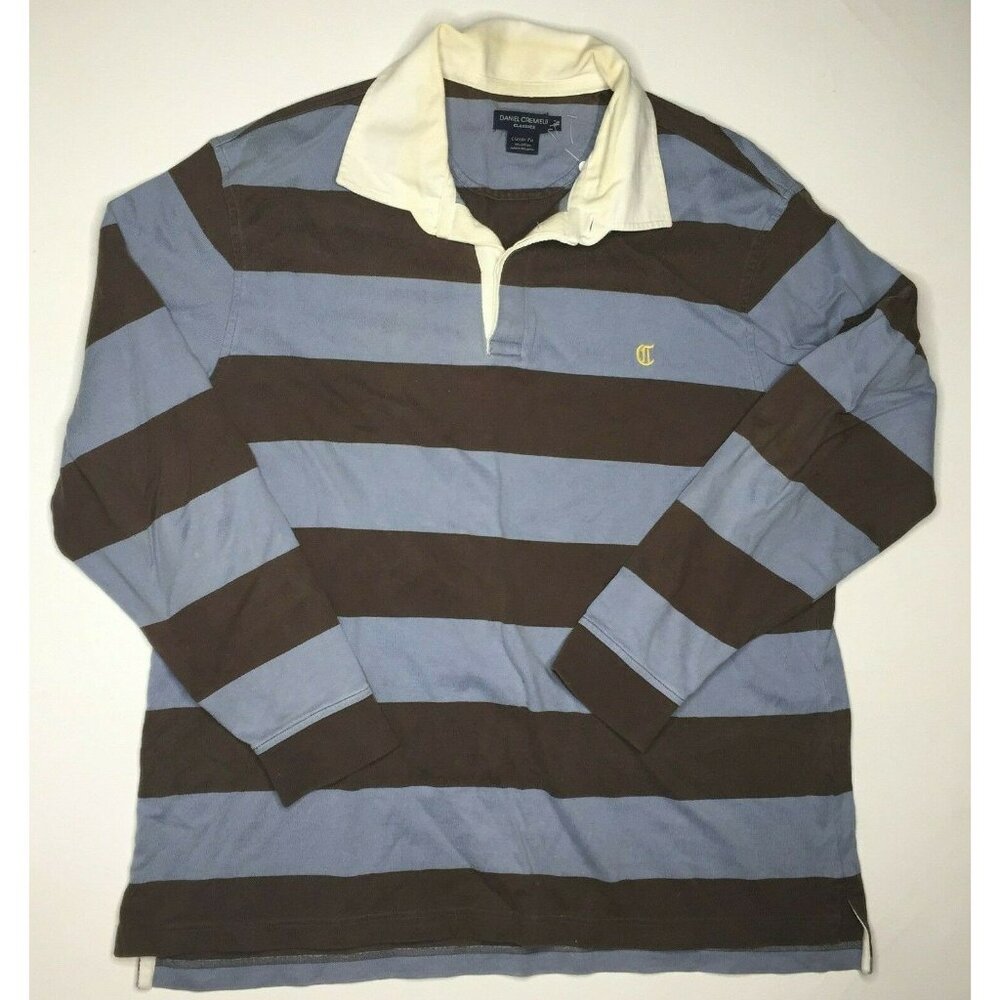 Daniel Cremieux Mens Long Sleeved Striped Shirt Blue Brown Size XL